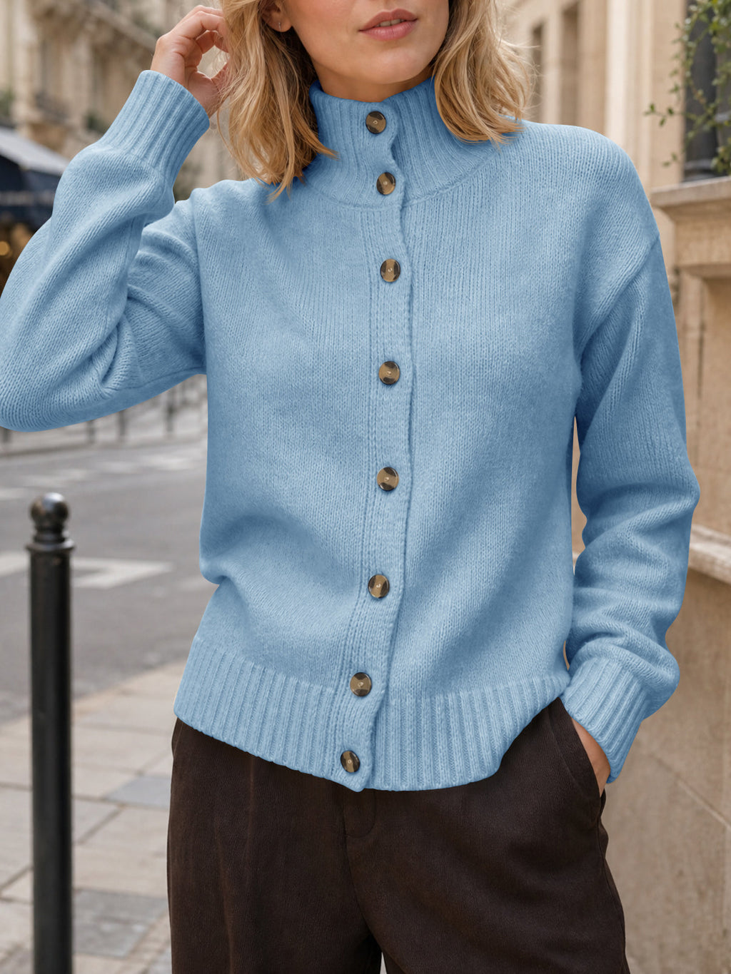 usvara Womens Mock Neck Button Up Cardigans