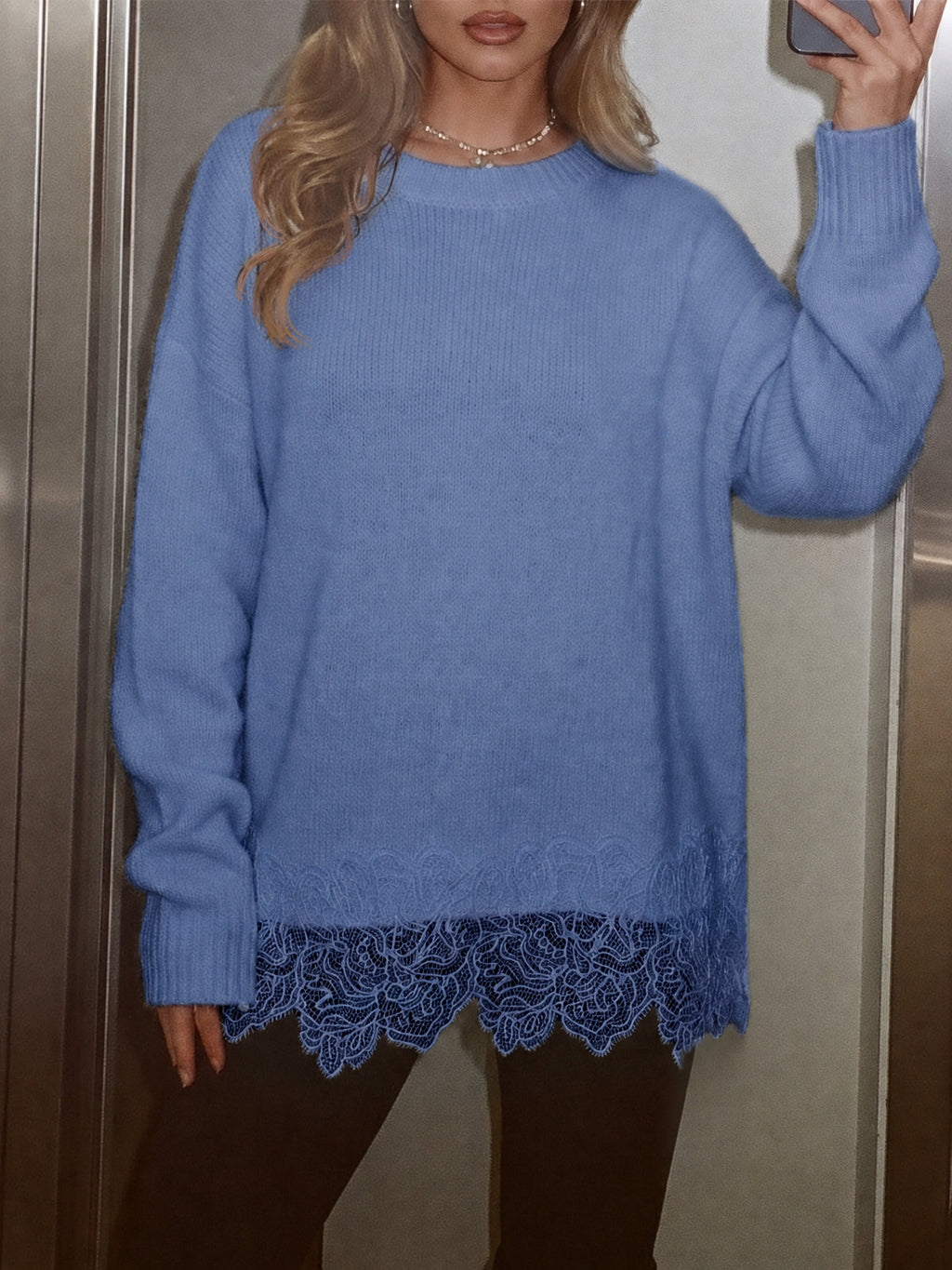 usvara Women Lace Patchwork Sweater