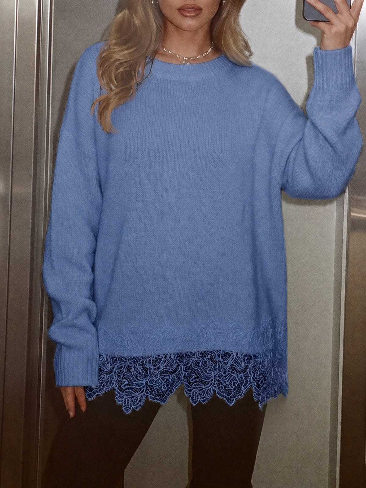 usvara Women Lace Patchwork Sweater