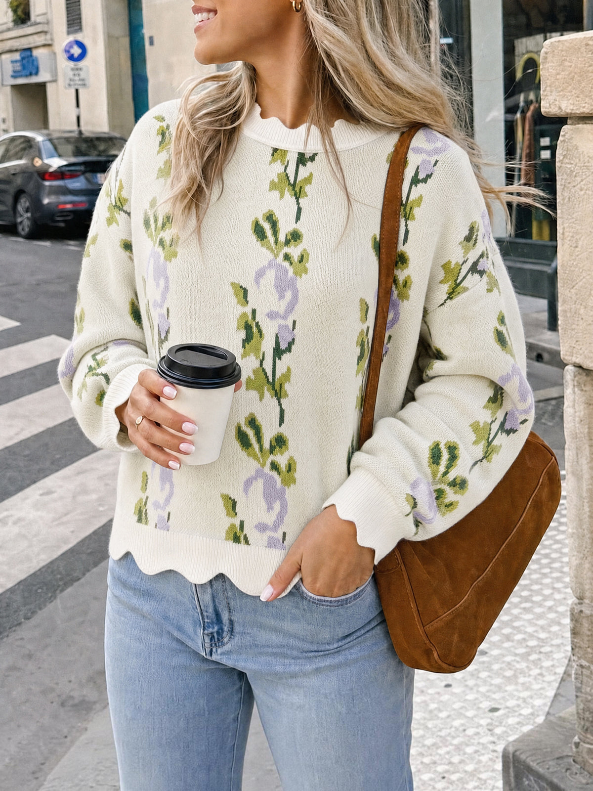 usvara Women Floral Long Sleeve Sweater