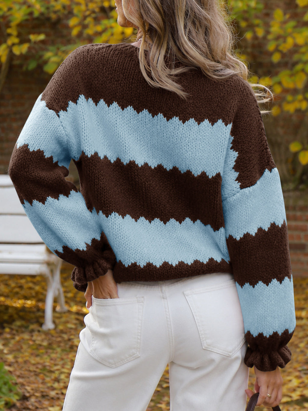 usvara Womens Striped Color Block Ruffle Sweaters