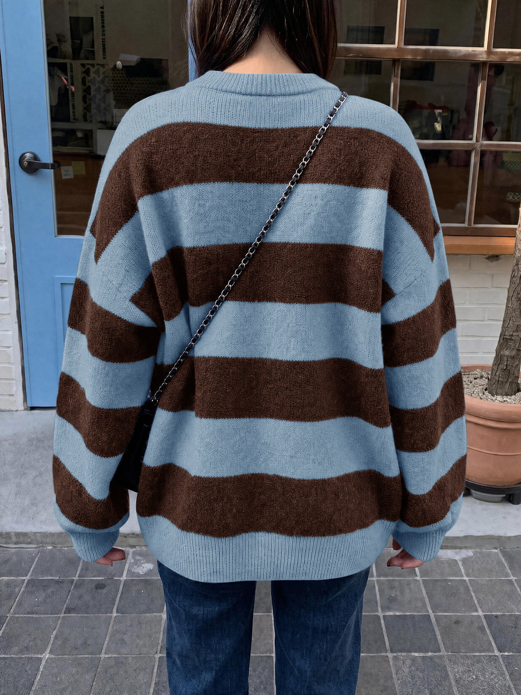 usvara Womens Oversized Striped Knit Block Sweaters