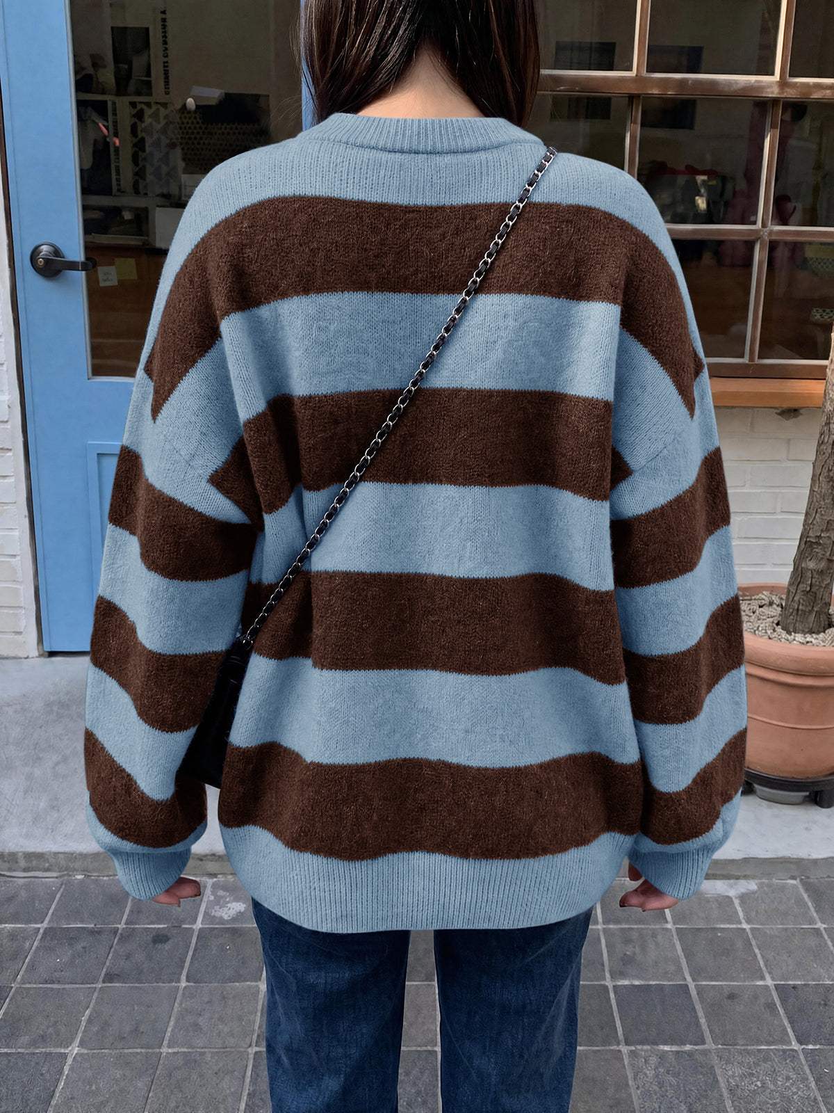usvara Womens Oversized Striped Knit Block Sweaters