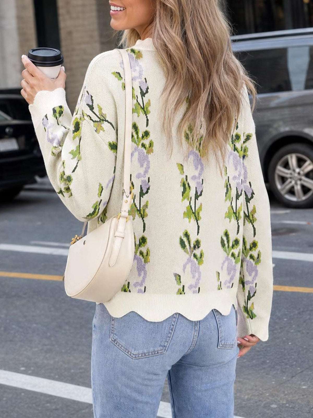 usvara Women Floral Long Sleeve Sweater