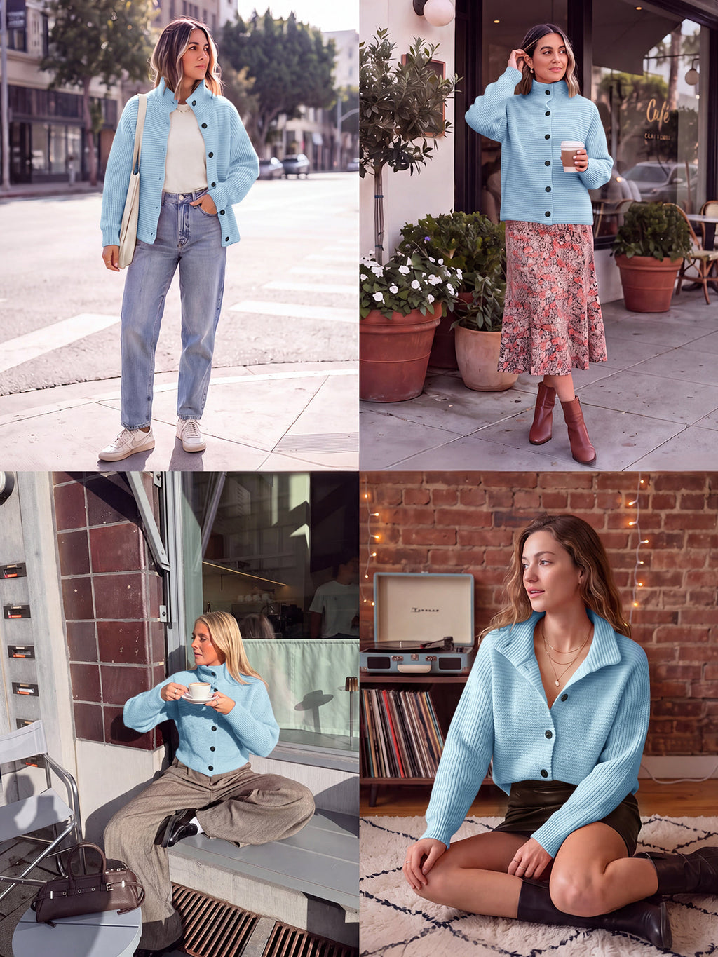 usvara Womens Mock Neck Button Cardigan