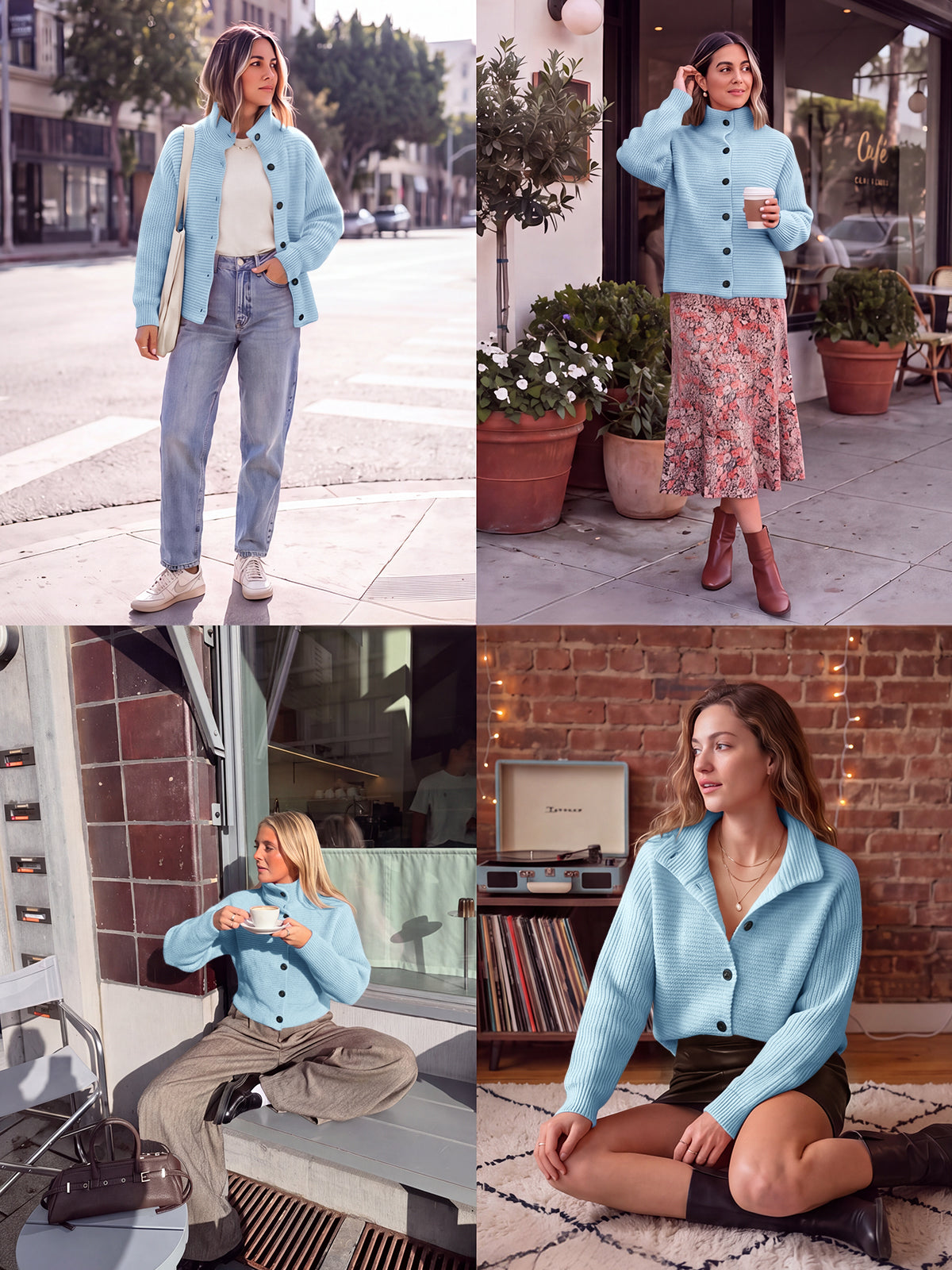 usvara Womens Mock Neck Button Cardigan