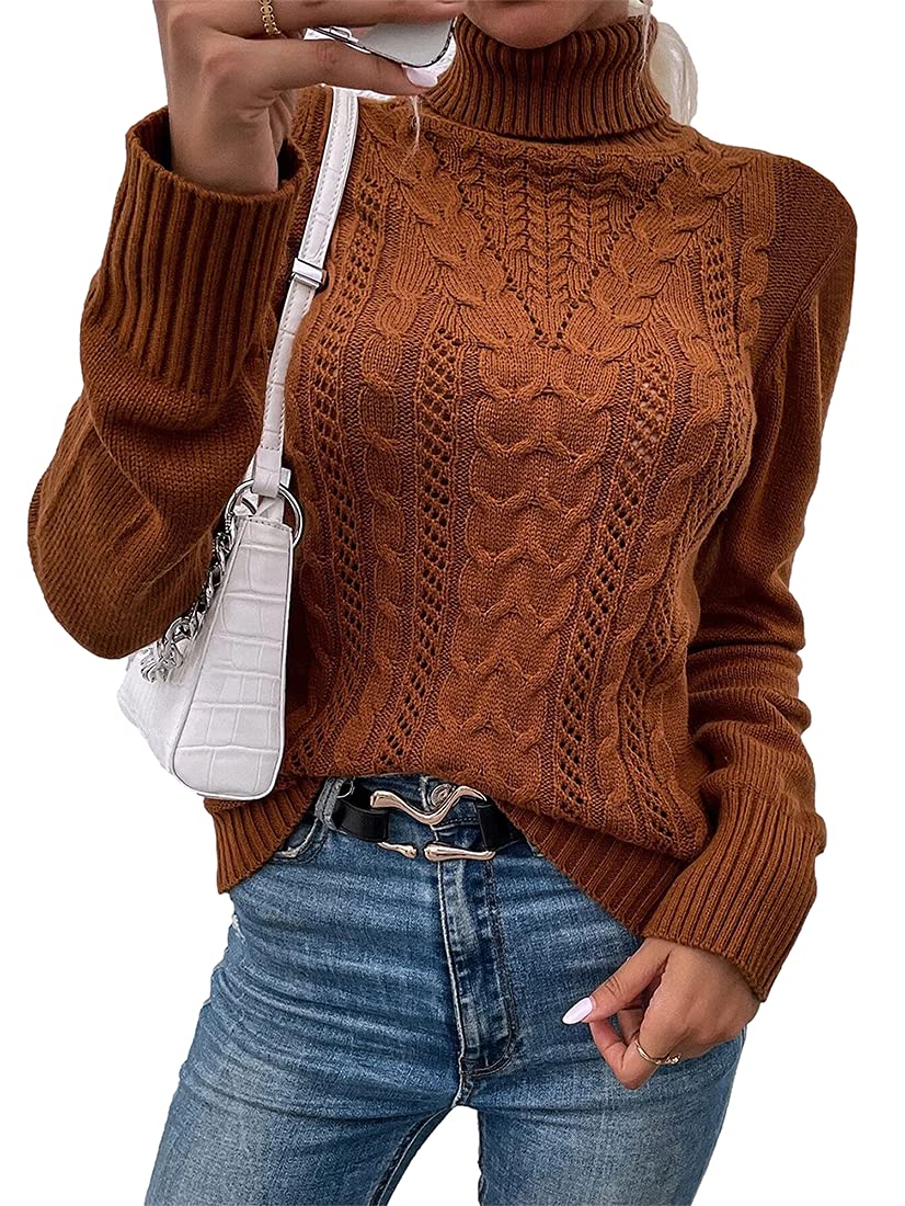 usvara Women Turtleneck Cable Knit Sweater