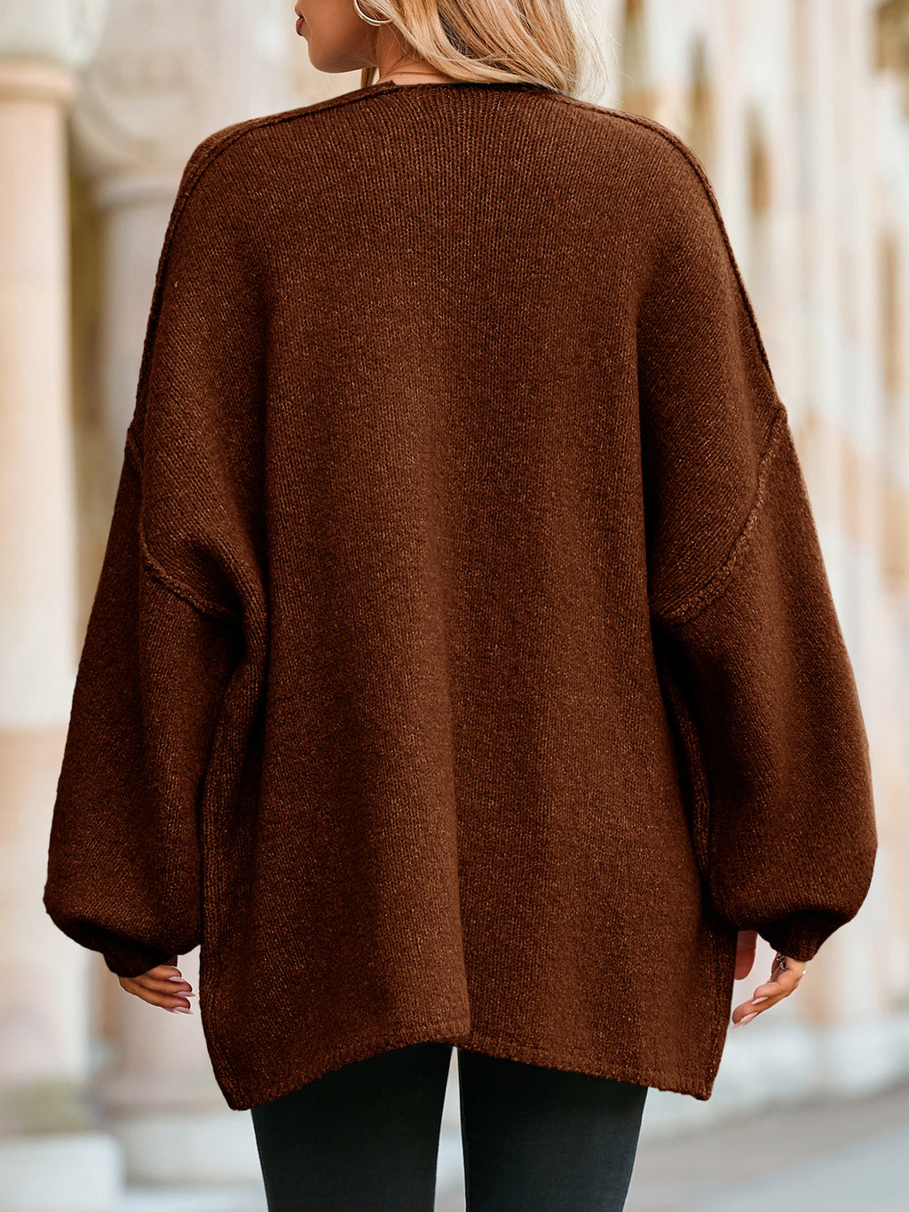 Usvara Womens Oversized Lantern Sleeve Chunky Knit Open-Front Cardigan Sweater
