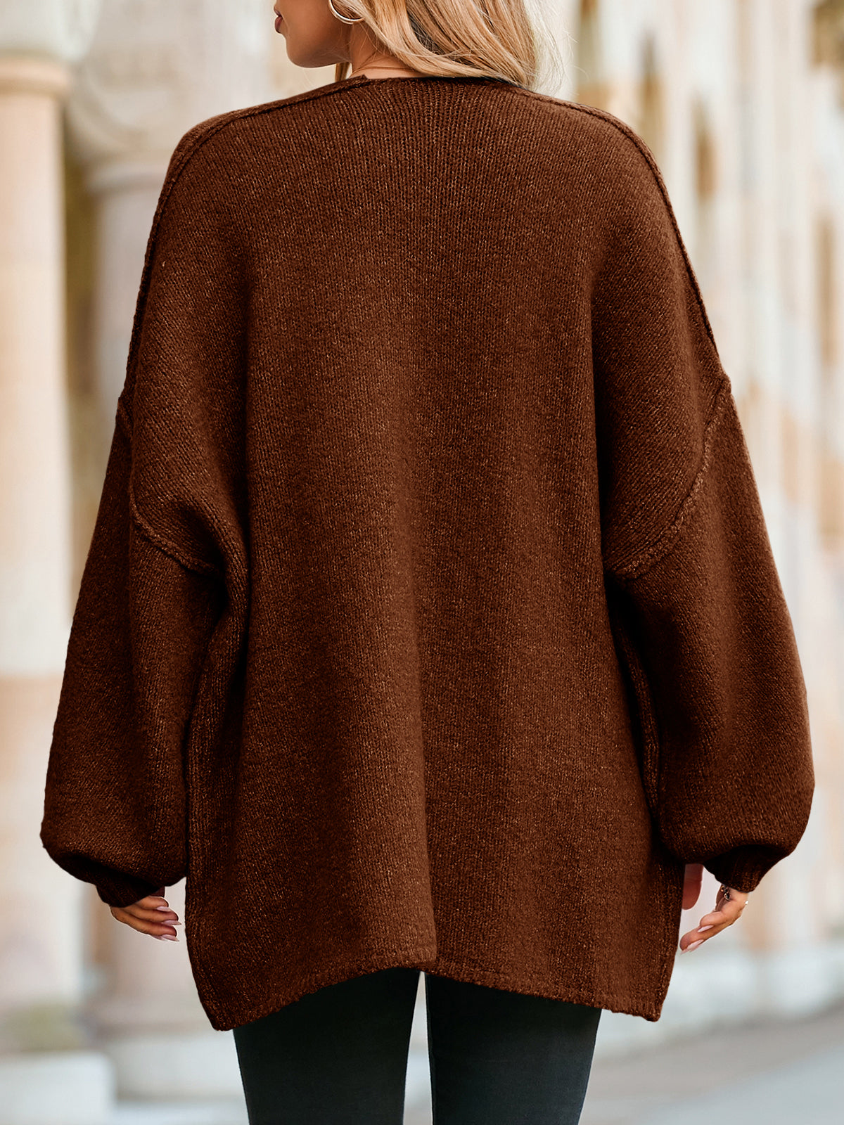Usvara Womens Oversized Lantern Sleeve Chunky Knit Open-Front Cardigan Sweater