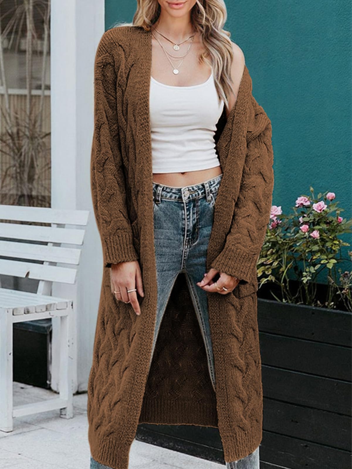 usvara Womens Cable Knit Long Cardigan