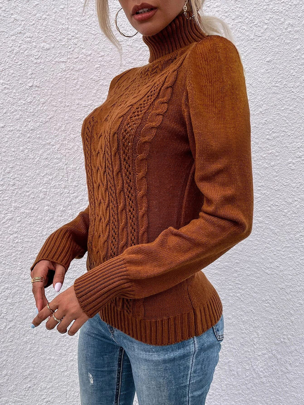 usvara Women Turtleneck Cable Knit Sweater