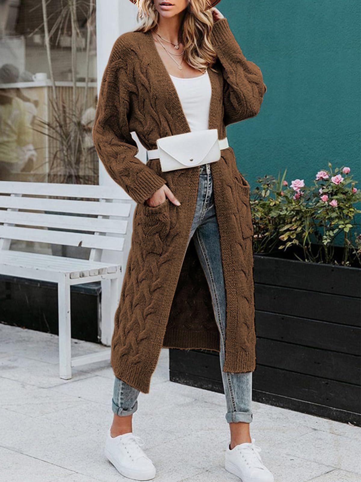 usvara Womens Cable Knit Long Cardigan