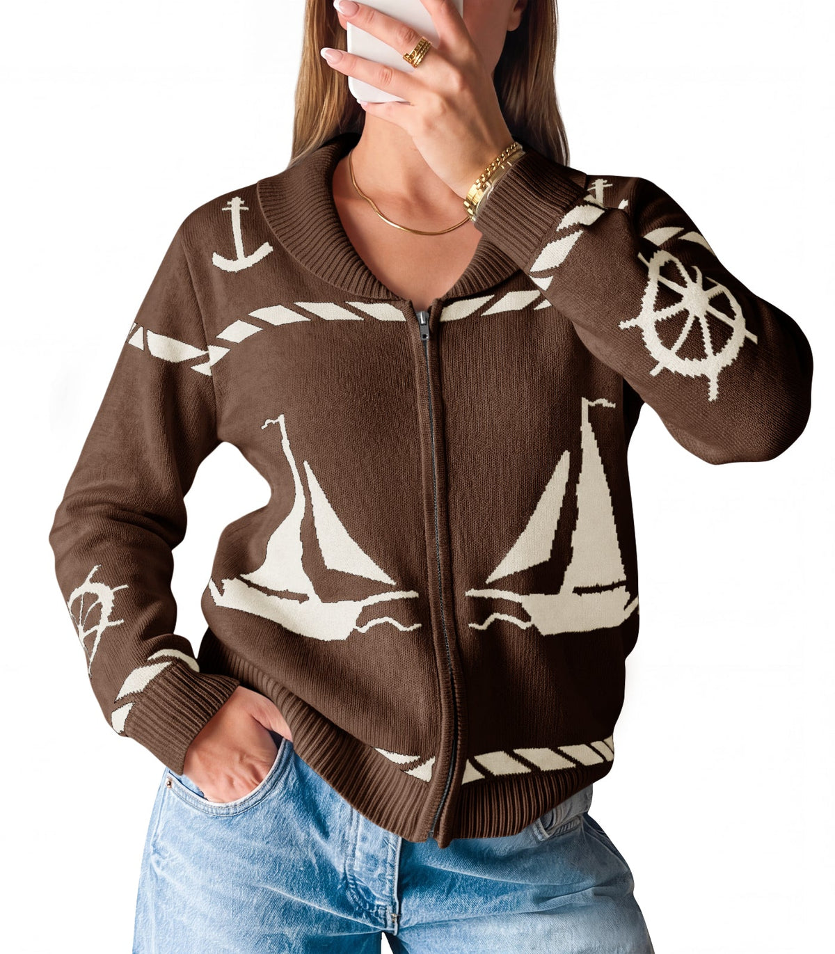 usvara Womens Zip Up Collared Sweater