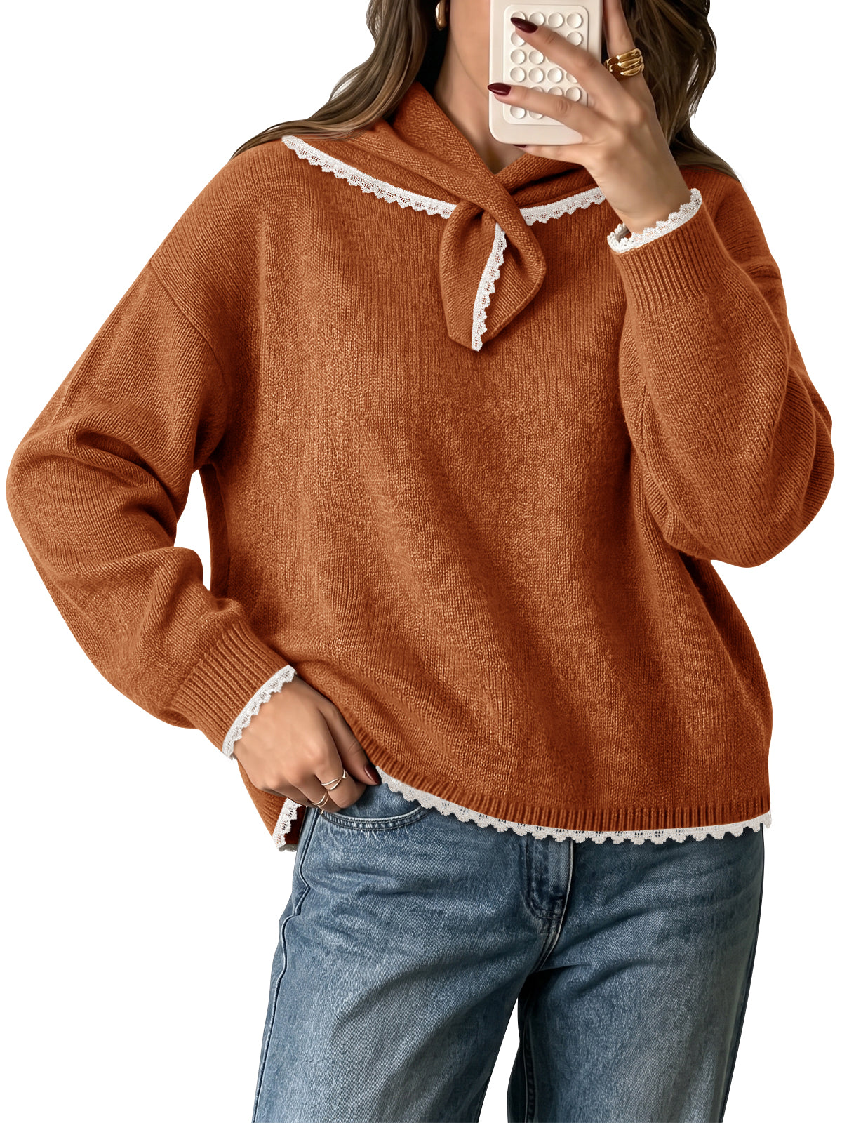 usvara Womens Scarf Collar Sweater Top