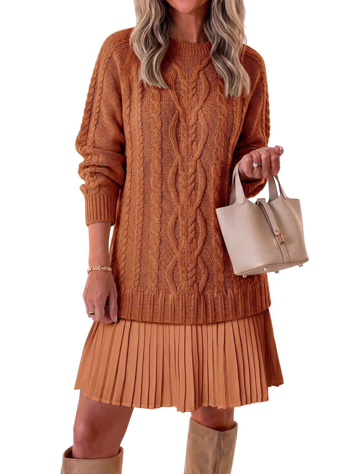 usvara Women Cable Knit Sweater Dress