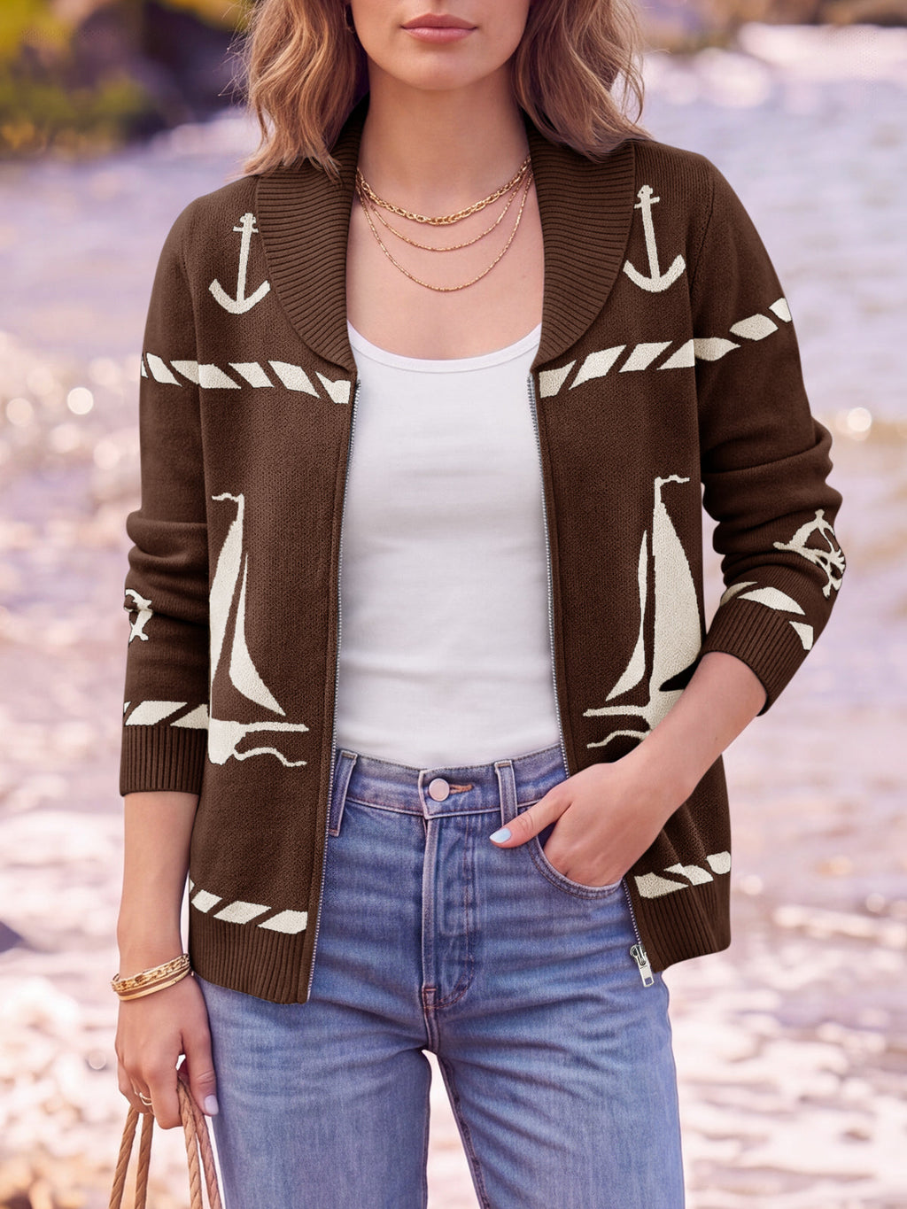 usvara Womens Zip Up Collared Sweater
