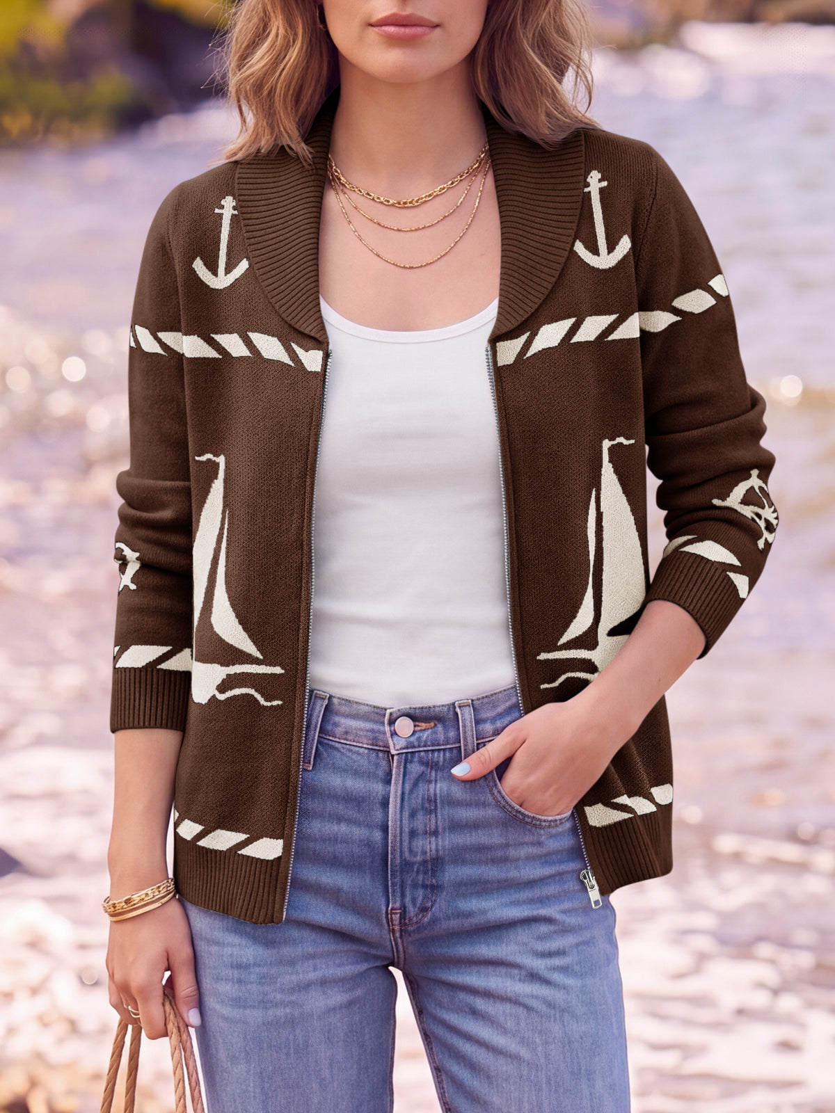 usvara Womens Zip Up Collared Sweater