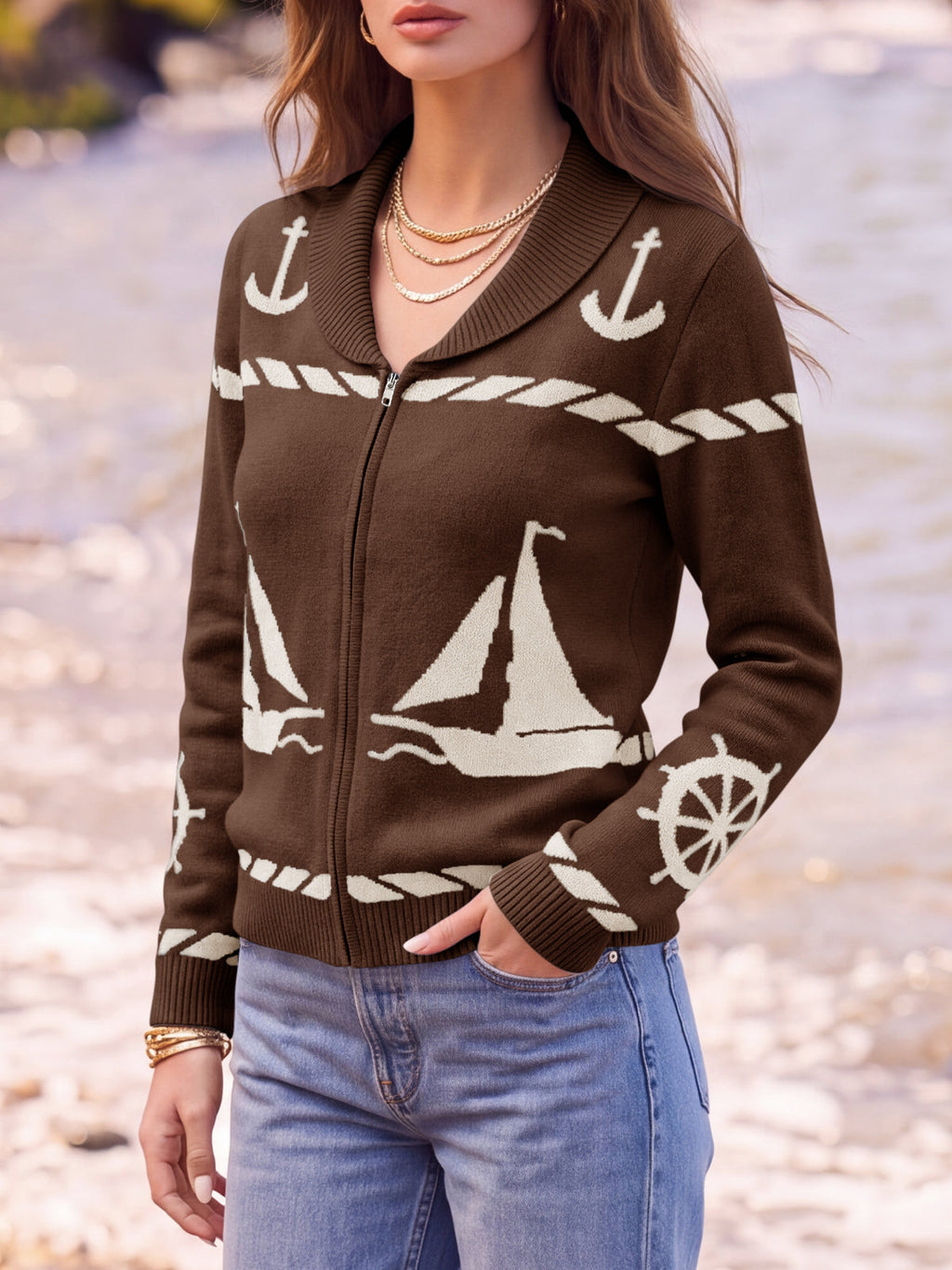 usvara Womens Zip Up Collared Sweater