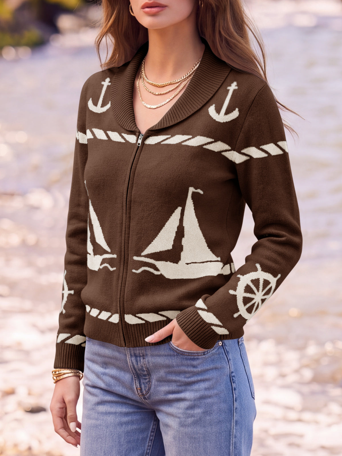 usvara Womens Zip Up Collared Sweater