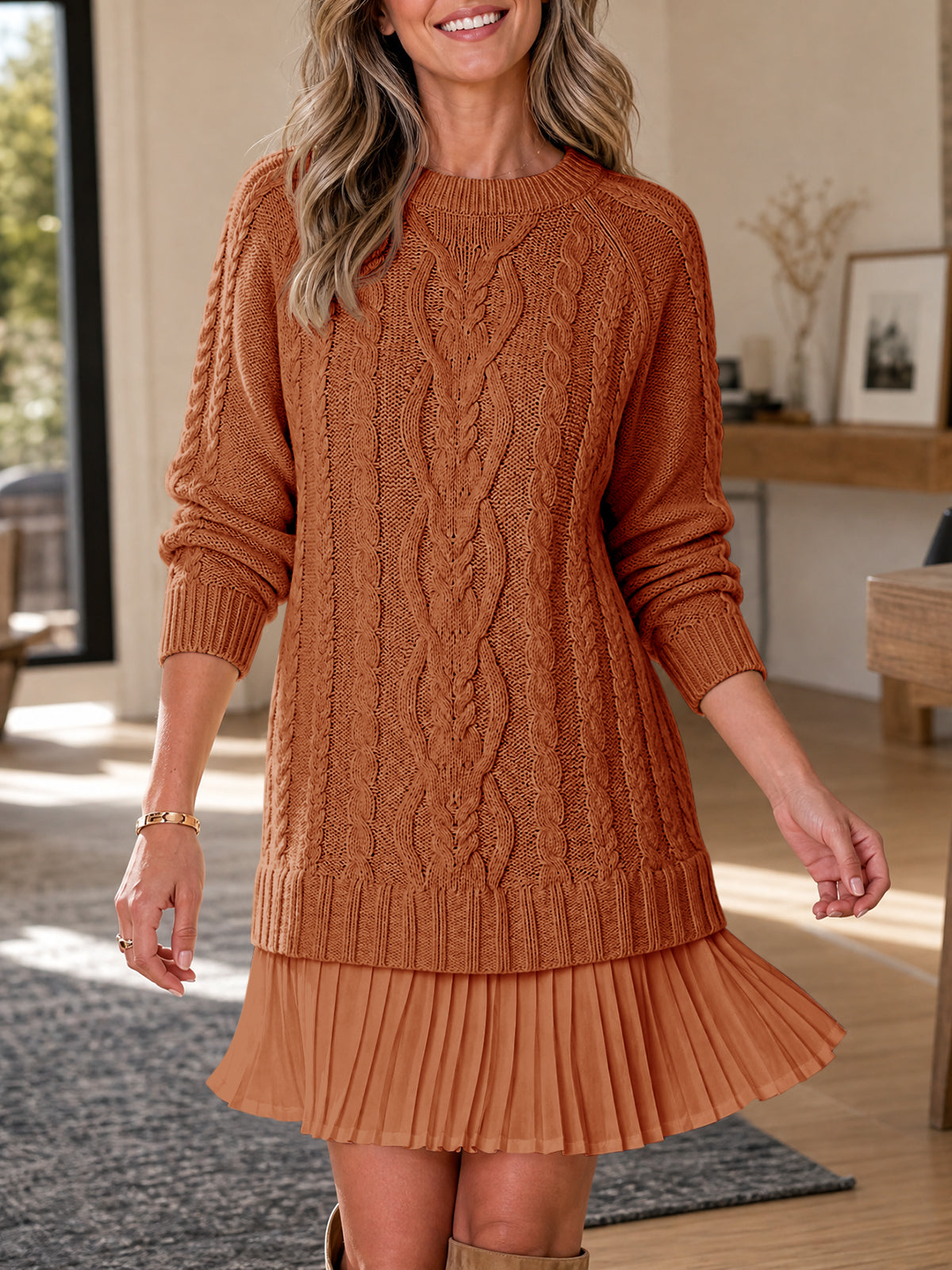 usvara Women Cable Knit Sweater Dress