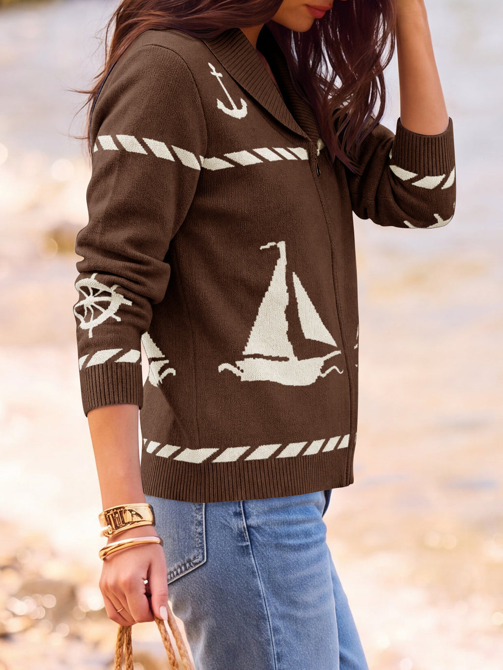 usvara Womens Zip Up Collared Sweater