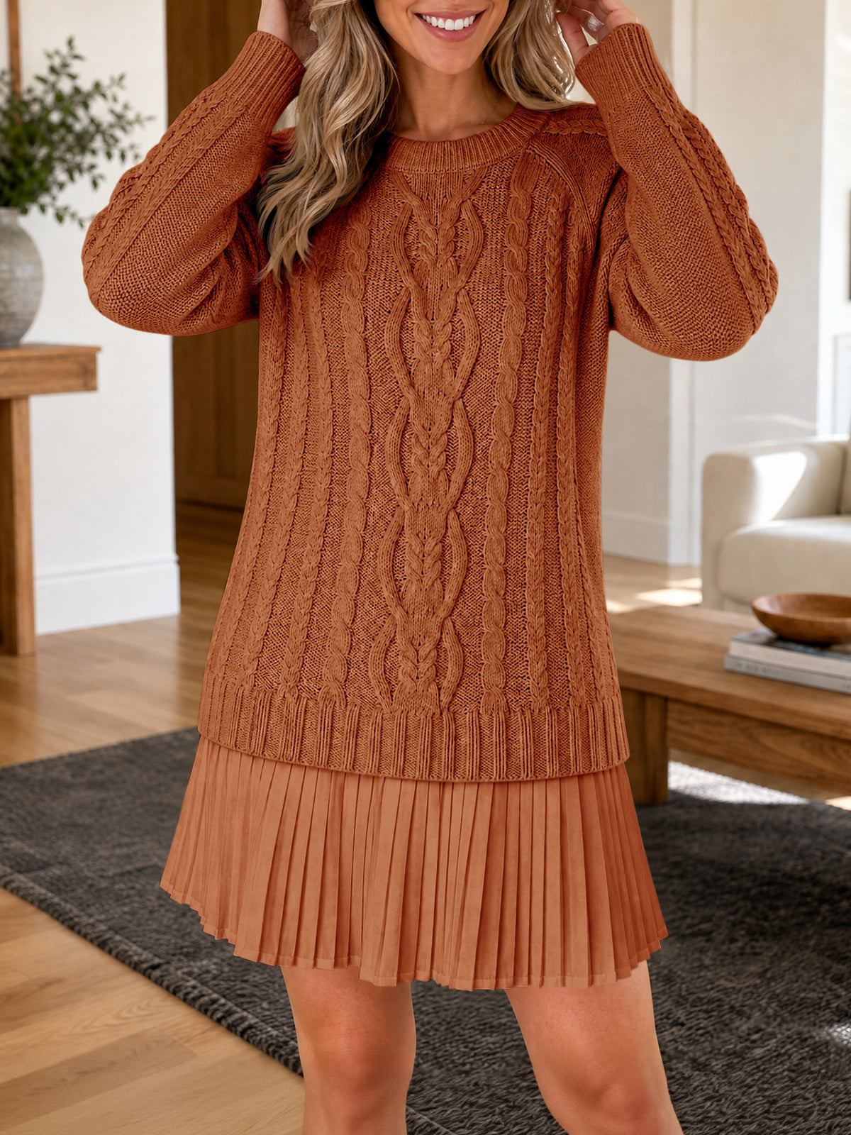 usvara Women Cable Knit Sweater Dress