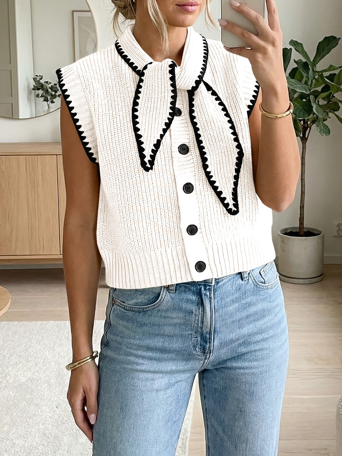 usvara Womens Tie Front Sleeveless Sweater Vest