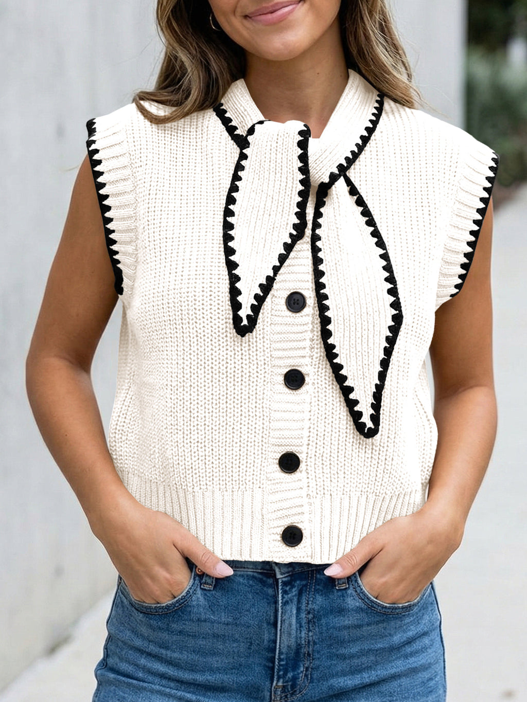 usvara Womens Tie Front Sleeveless Sweater Vest