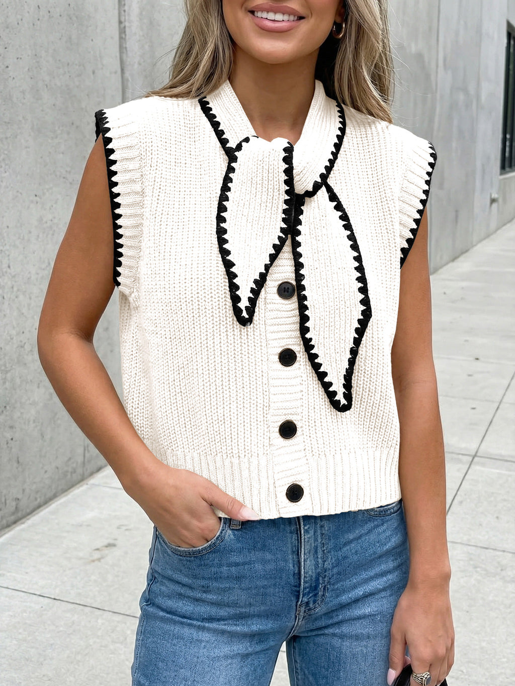 usvara Womens Tie Front Sleeveless Sweater Vest