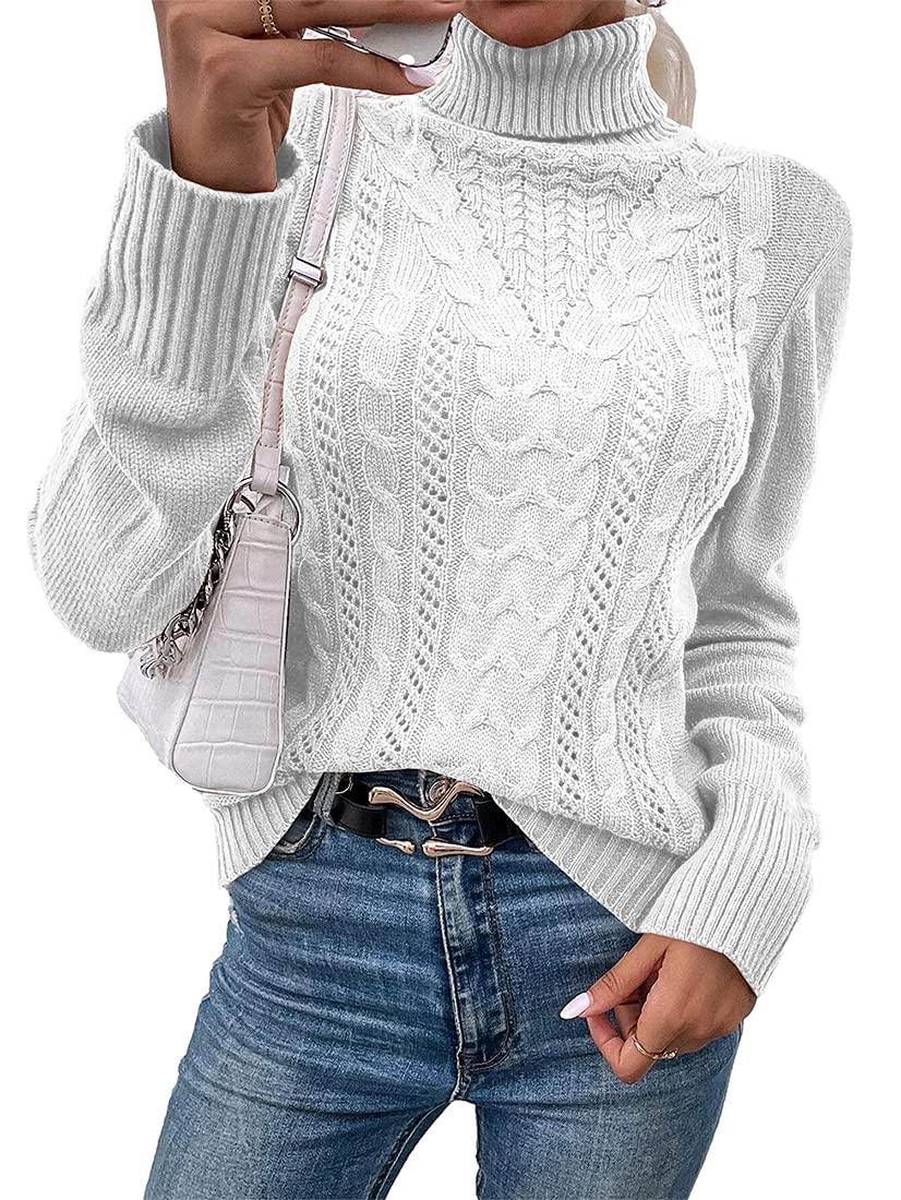 usvara Women Turtleneck Cable Knit Sweater
