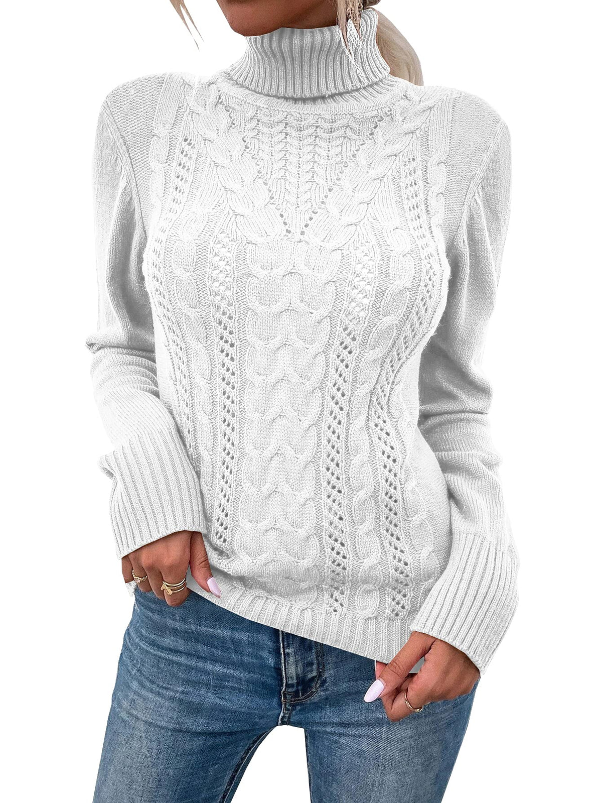usvara Women Turtleneck Cable Knit Sweater