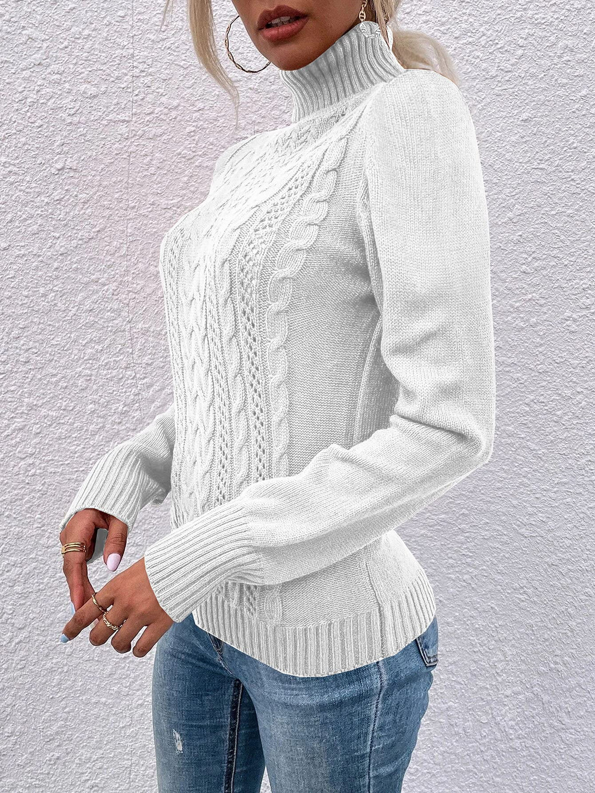 usvara Women Turtleneck Cable Knit Sweater