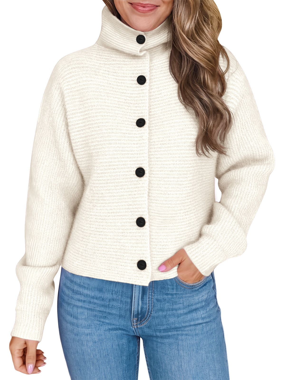 usvara Womens Mock Neck Button Cardigan
