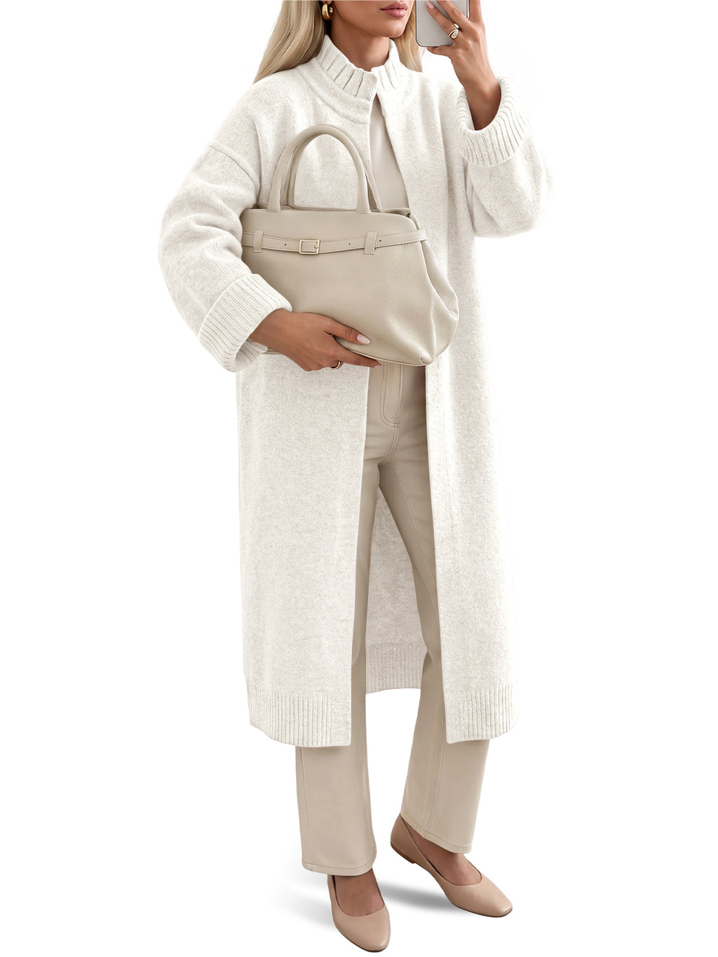 usvara Womens Ruffle Mock Neck Long Cardigan