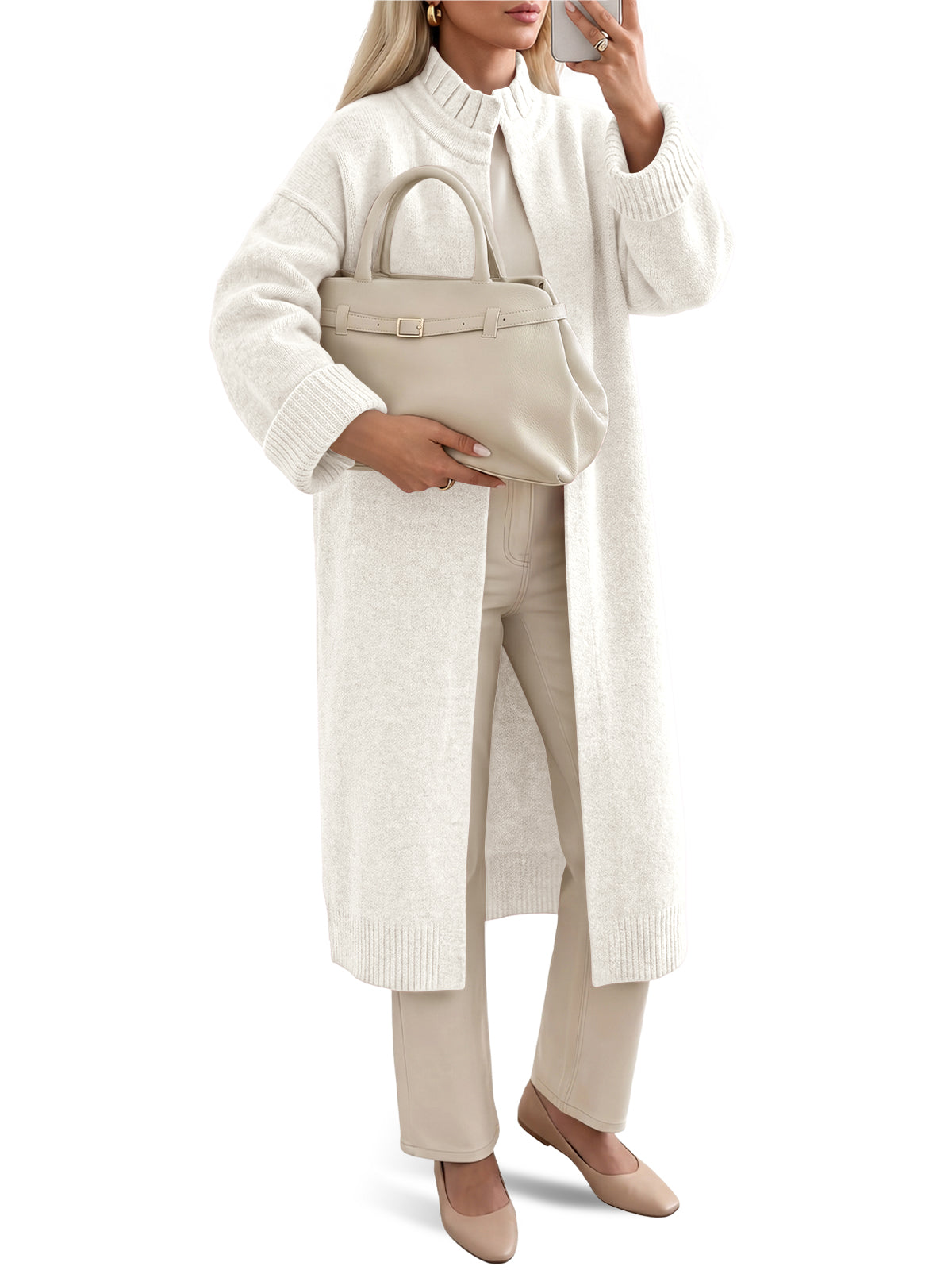 usvara Womens Ruffle Mock Neck Long Cardigan