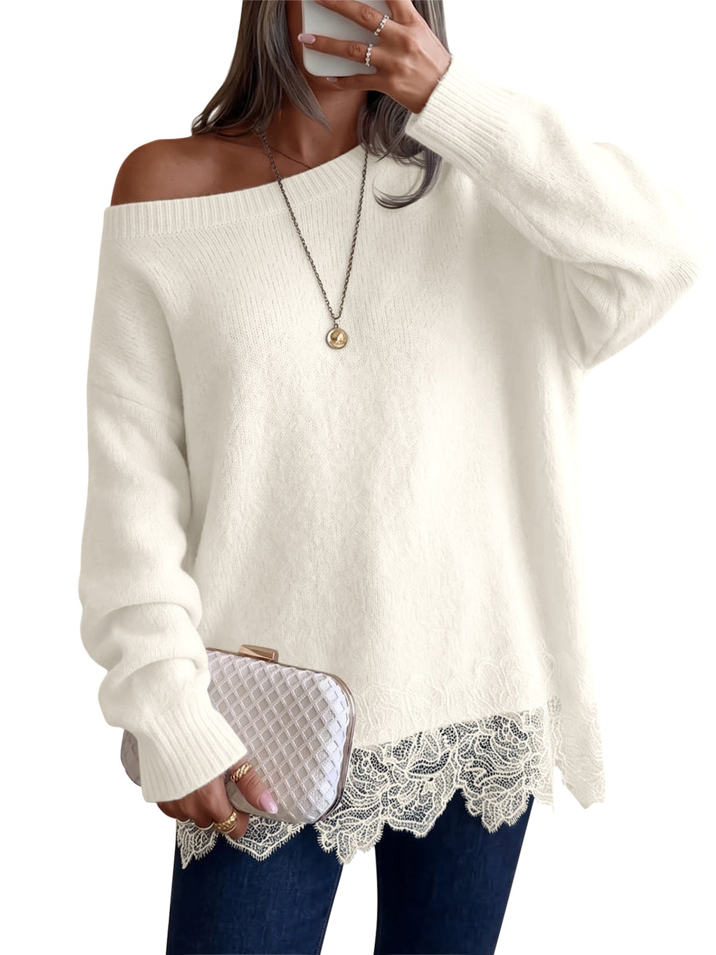 usvara Women Lace Patchwork Sweater