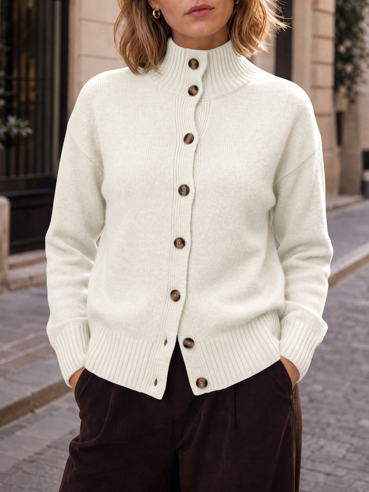 usvara Womens Mock Neck Button Up Cardigans