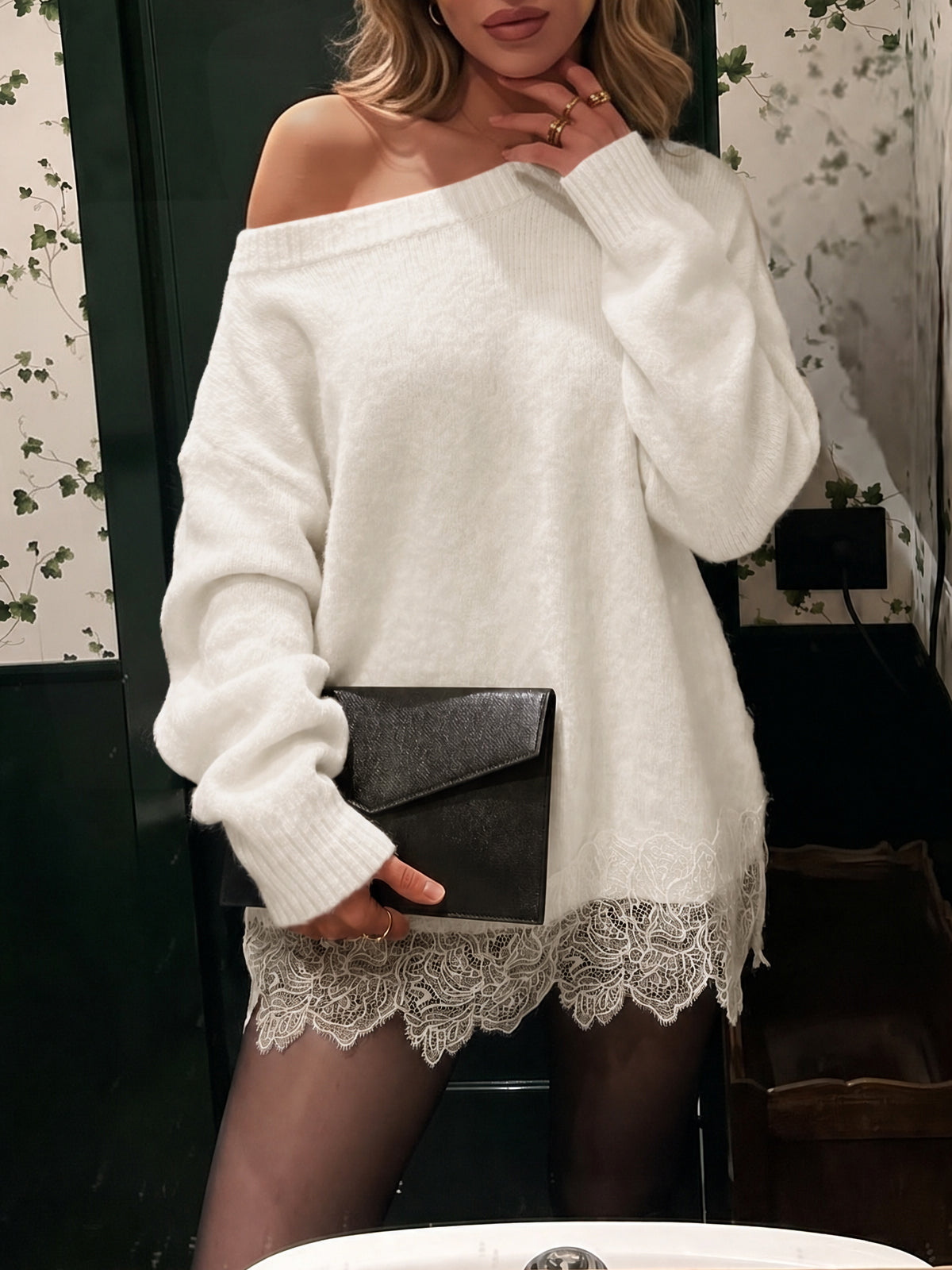 usvara Women Lace Patchwork Sweater