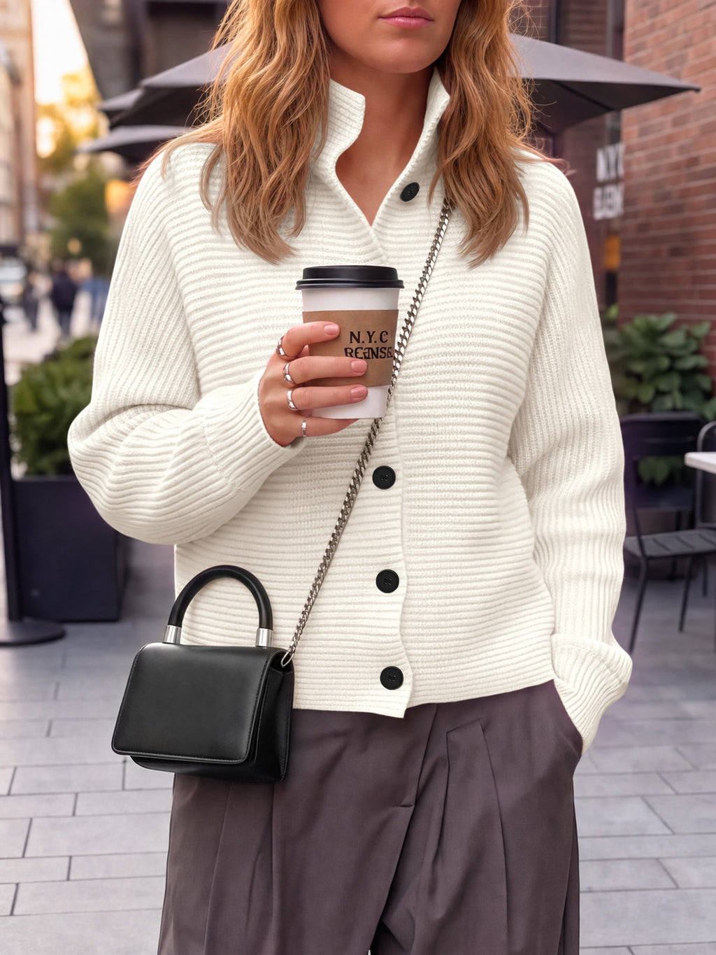 usvara Womens Mock Neck Button Cardigan