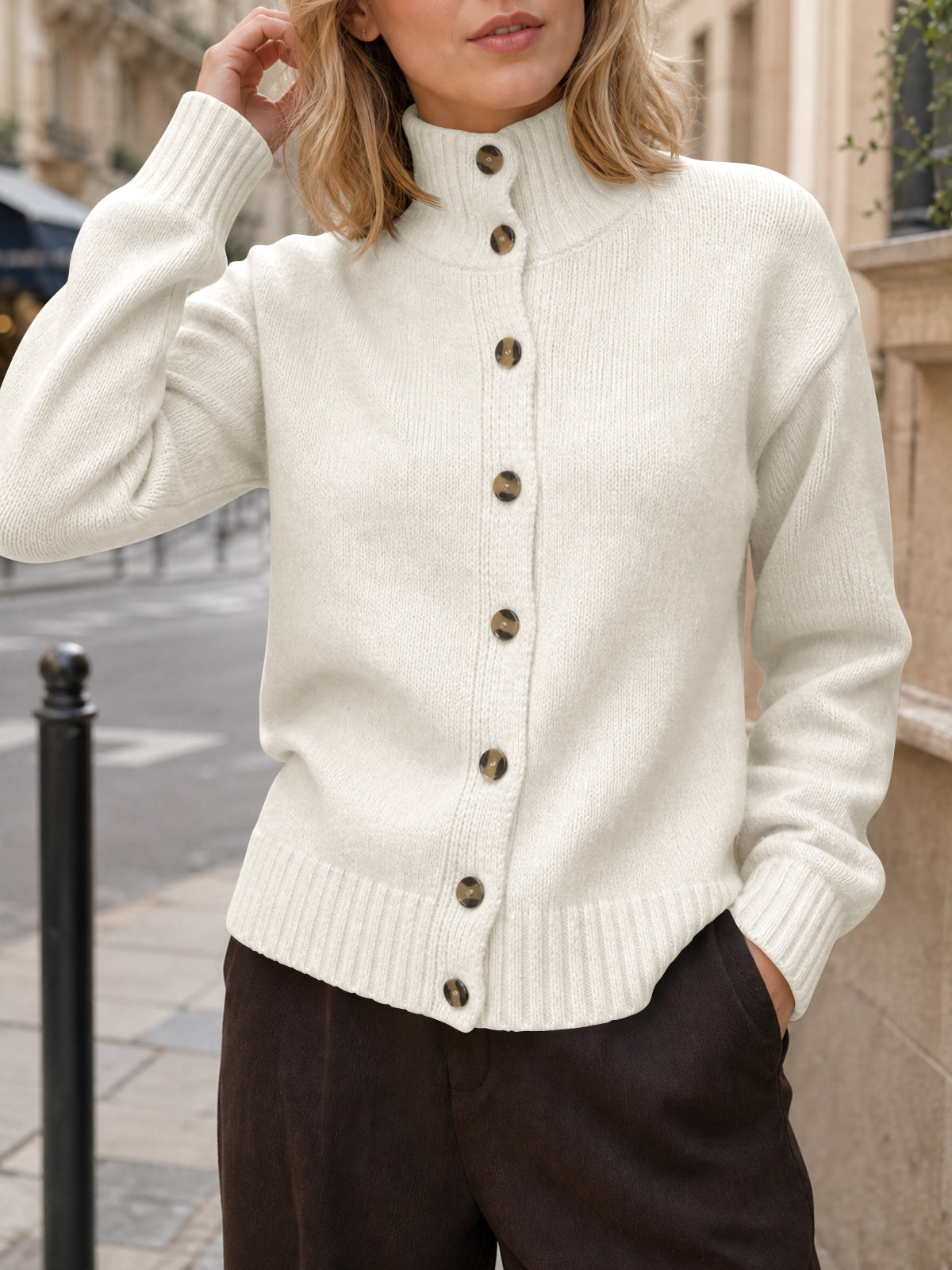 usvara Womens Mock Neck Button Up Cardigans