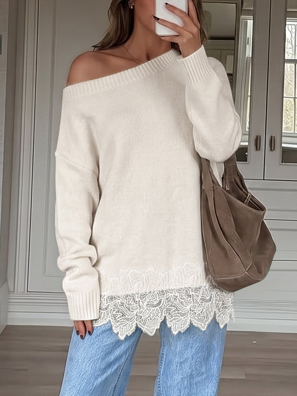 usvara Women Lace Patchwork Sweater