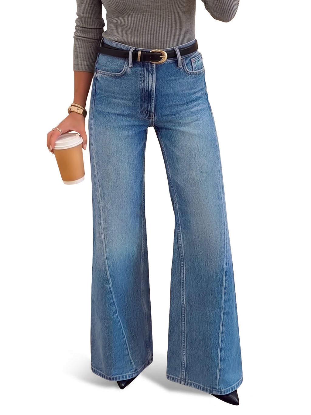 usvara Women High Waisted Flare Jeans