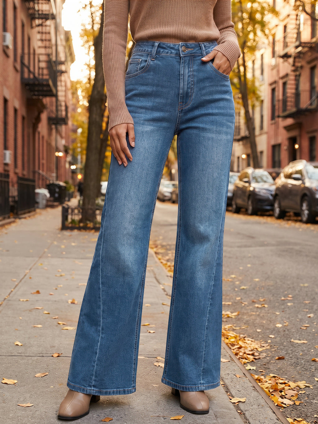 usvara Women High Waisted Flare Jeans