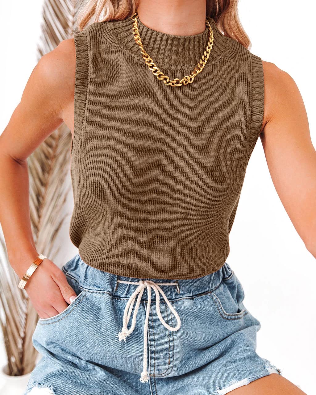 usvara Womens High Neck Ribbed Tank Tops