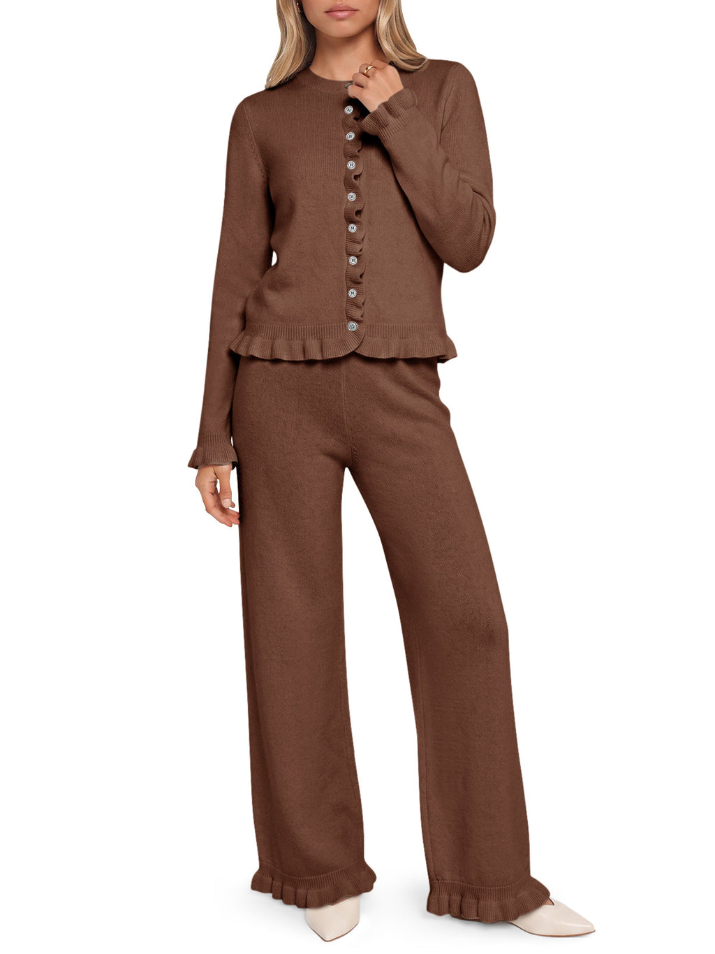 usvara Women Ruffle Knit Lounge Set