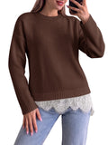 usvara Womens Lace Patchwork Knit Sweater