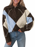 usvara Womens Collared V Neck Argyle Sweater