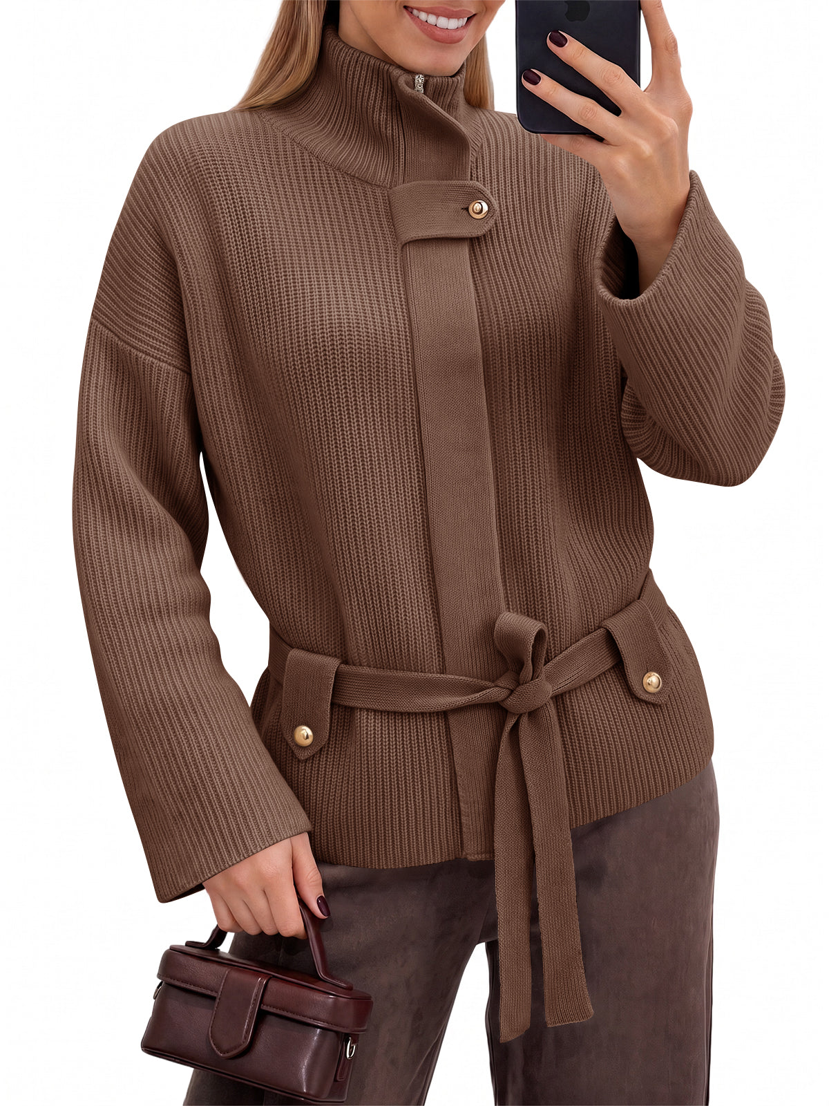 usvara Womens Zip Up Stand Collar Sweater