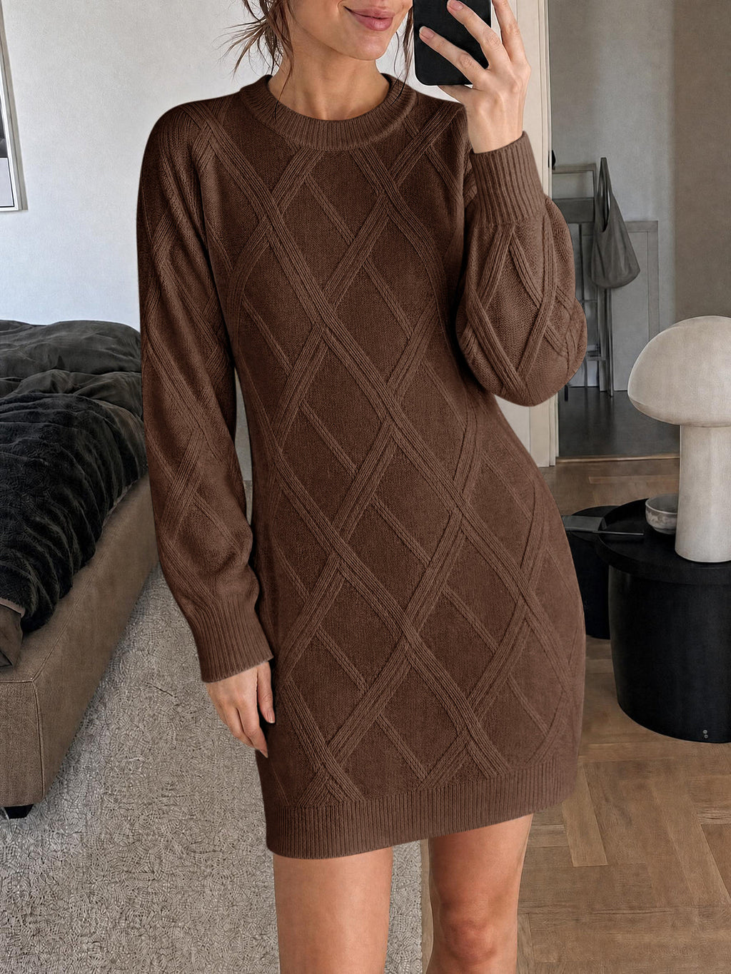 usvara Womens Cable Knit Fitted Mini Dress