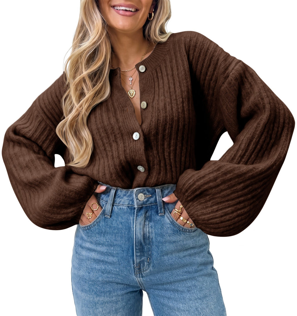 usvara Womens Lantern Sleeve Button Down Cardigan